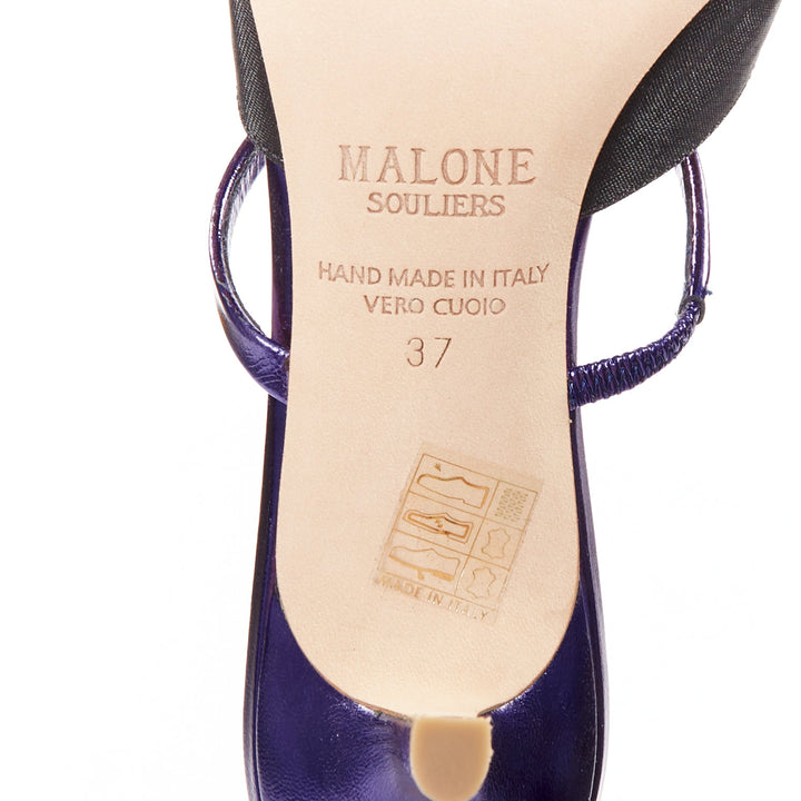 MALONE SOULIERS Marla Hey Lover blue black brocade satin strapped mules EU37