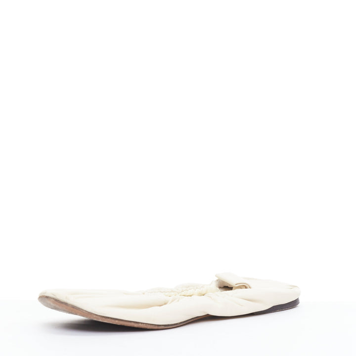 THE ROW ecru soft leather ruched simple ballerina flats EU37