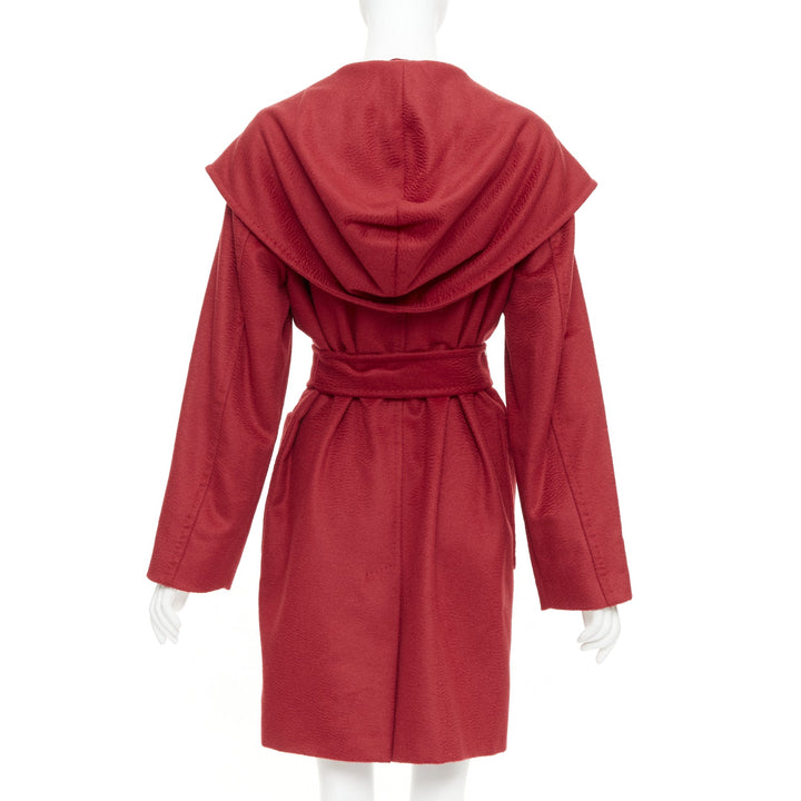 MAX MARA Rialto 100% camel hair red pocketed belted wrap robe coat IT44 L