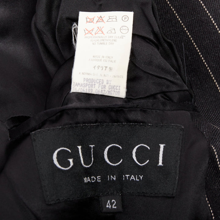 rare GUCCI Tom Ford 1996 Vintage Runway black wool pinstripe overcoat IT42 M