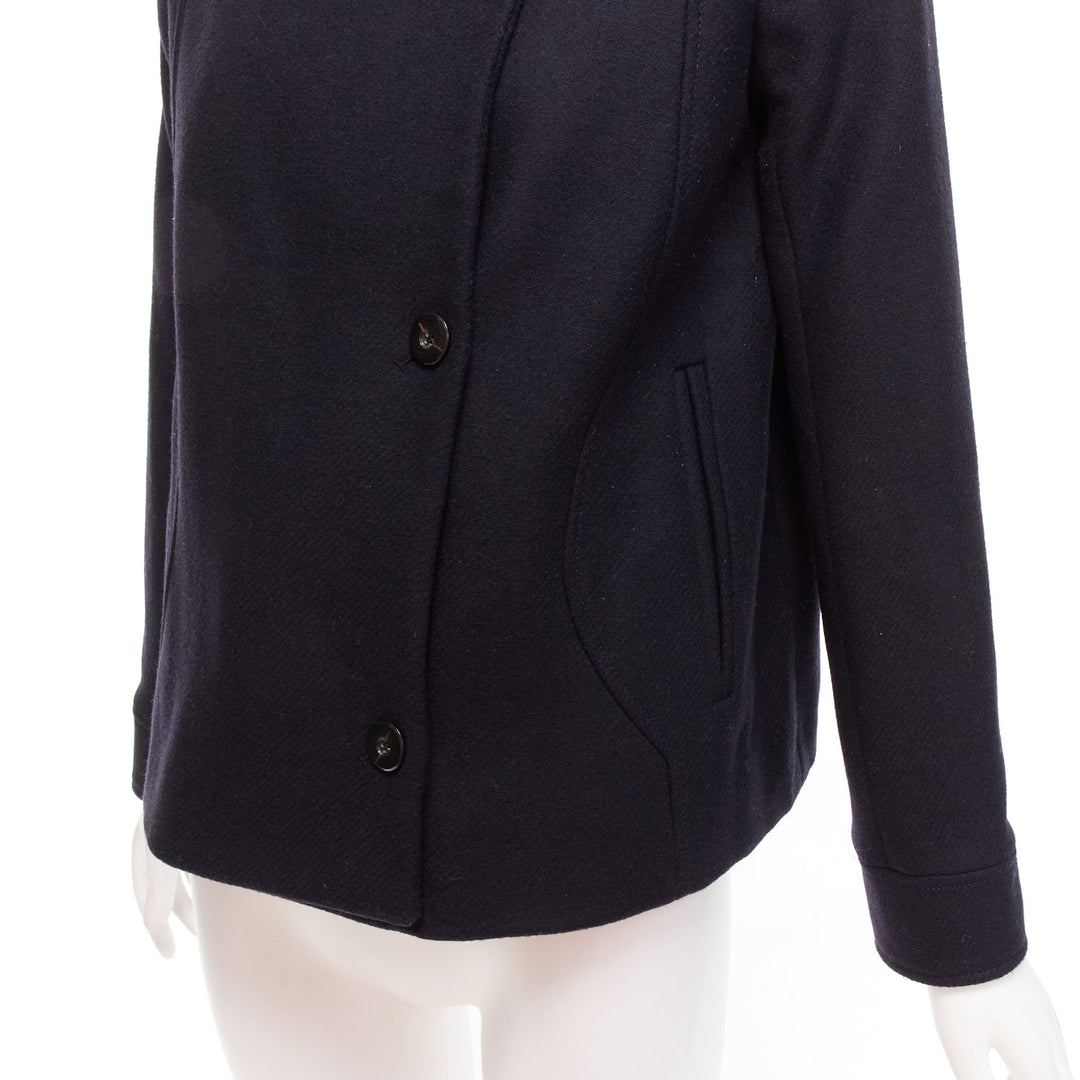 BA&SH black wool blend shawl neck side wrap front short coat Sz1 S