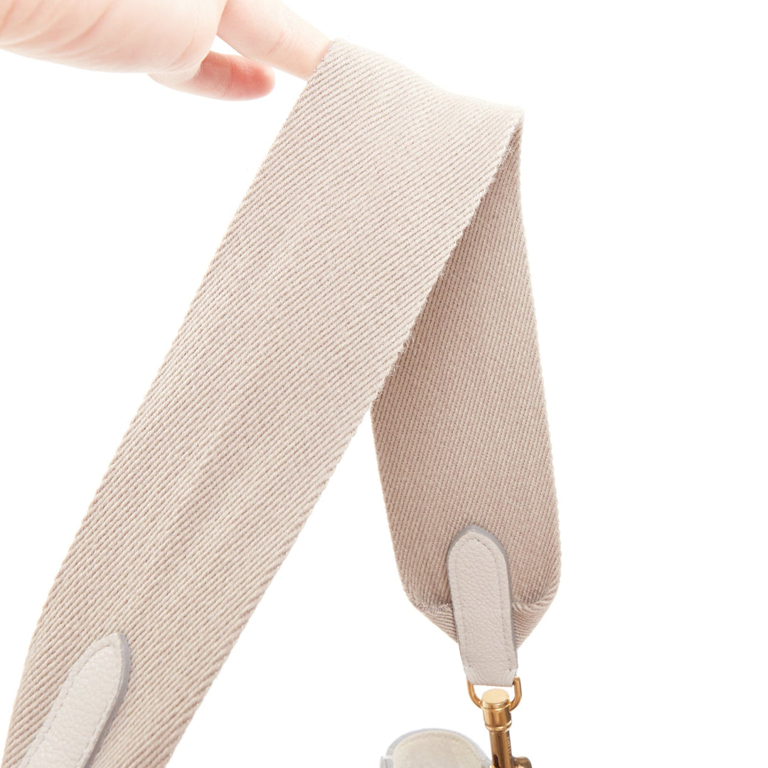 OLD CELINE Seau Sangle off white grey calfskin wool canvas strap bucket bag
