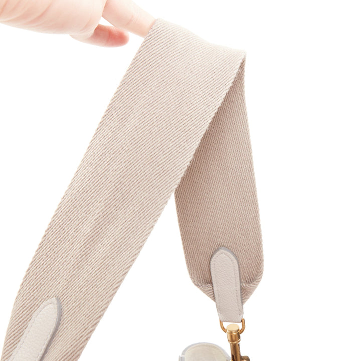 OLD CELINE Seau Sangle off white grey calfskin wool canvas strap bucket bag