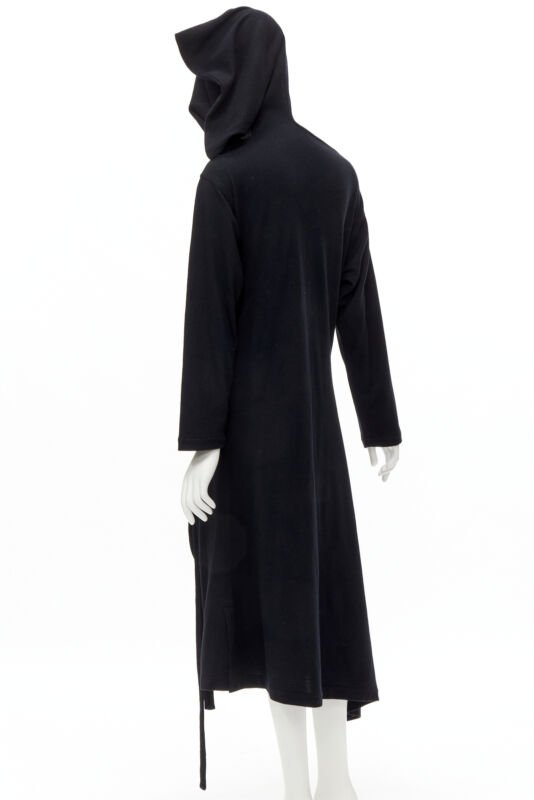 rare COMME DES GARCONS 1980's Vintage black asymmetric neckline hooded dress M