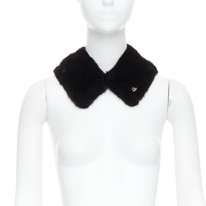 LOUIS VUITTON 2019 brown mink fur LV logo leather silk lined collar scarf