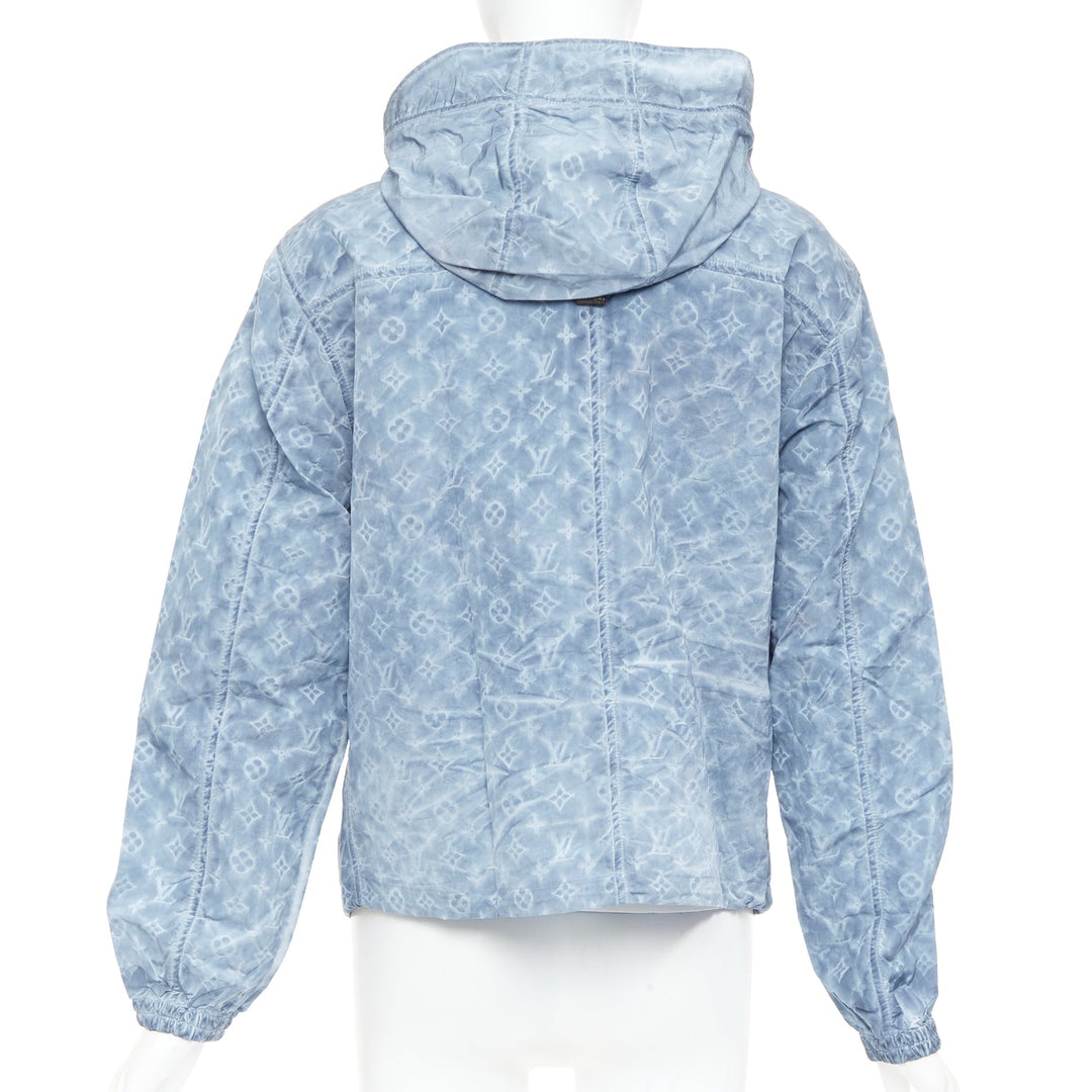 LOUIS VUITTON blue washed monogram print hooded zip anorak jacket FR38 M