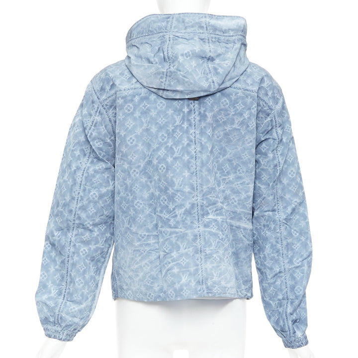 LOUIS VUITTON blue washed monogram print hooded zip anorak jacket FR38 M