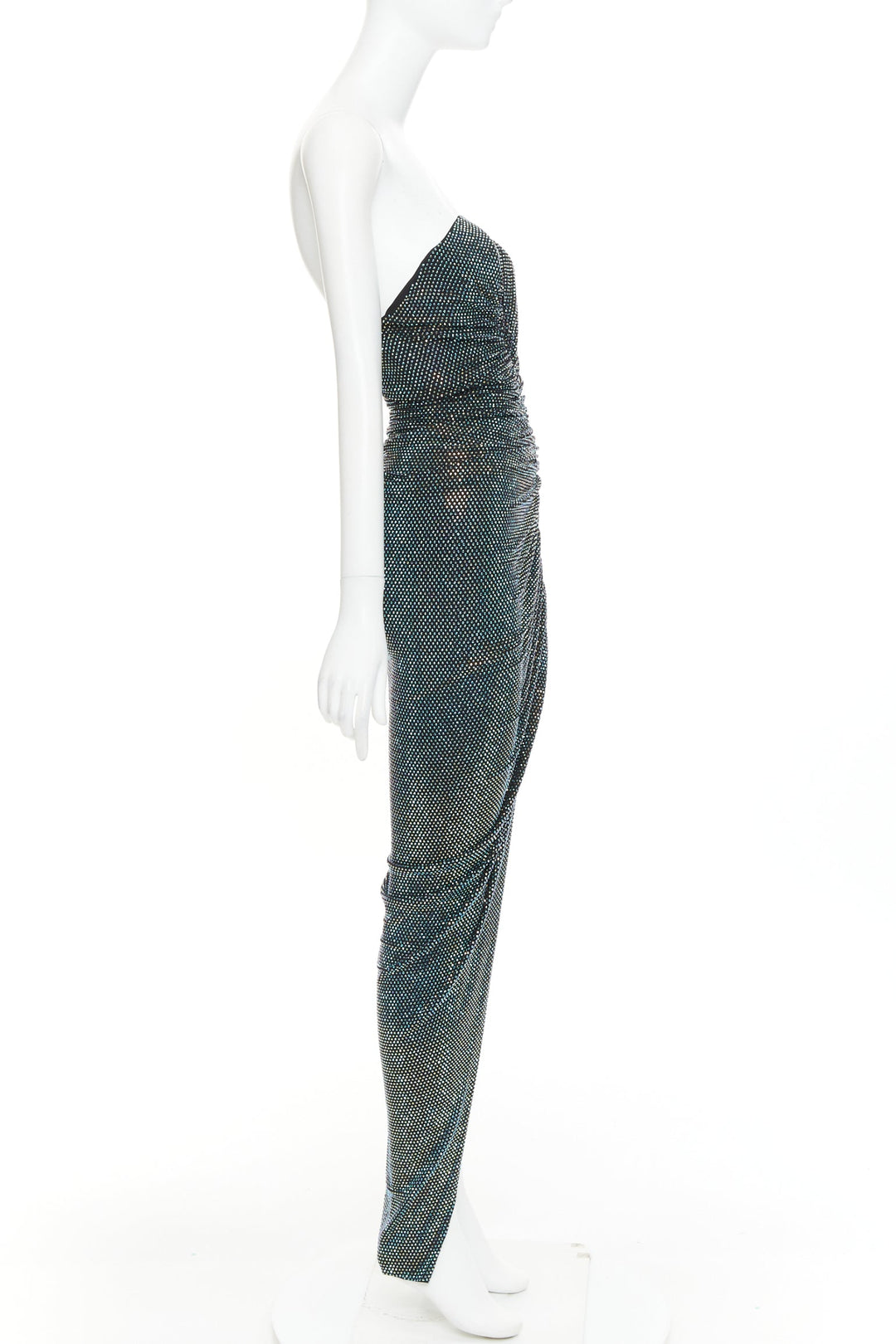 ALEXANDRE VAUTHIER 2021 blue black crystal bustier high slit strapless gown