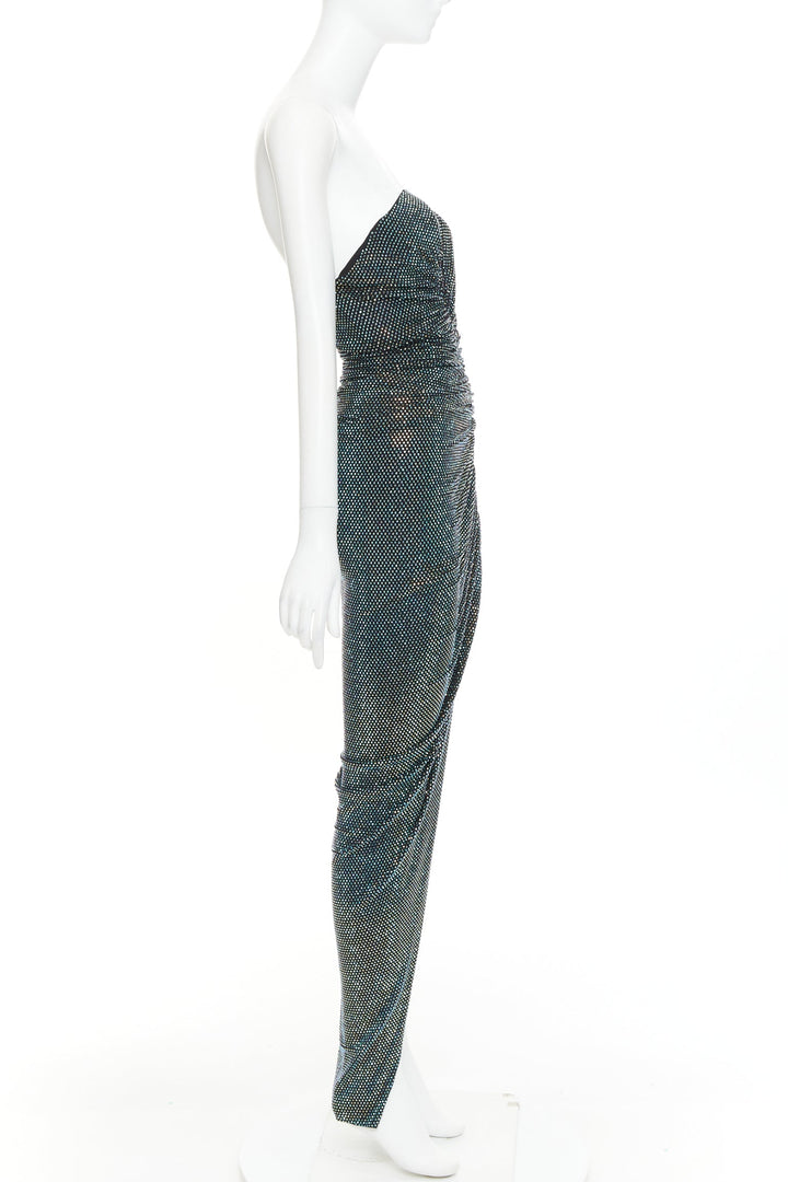 ALEXANDRE VAUTHIER 2021 blue black crystal bustier high slit strapless gown