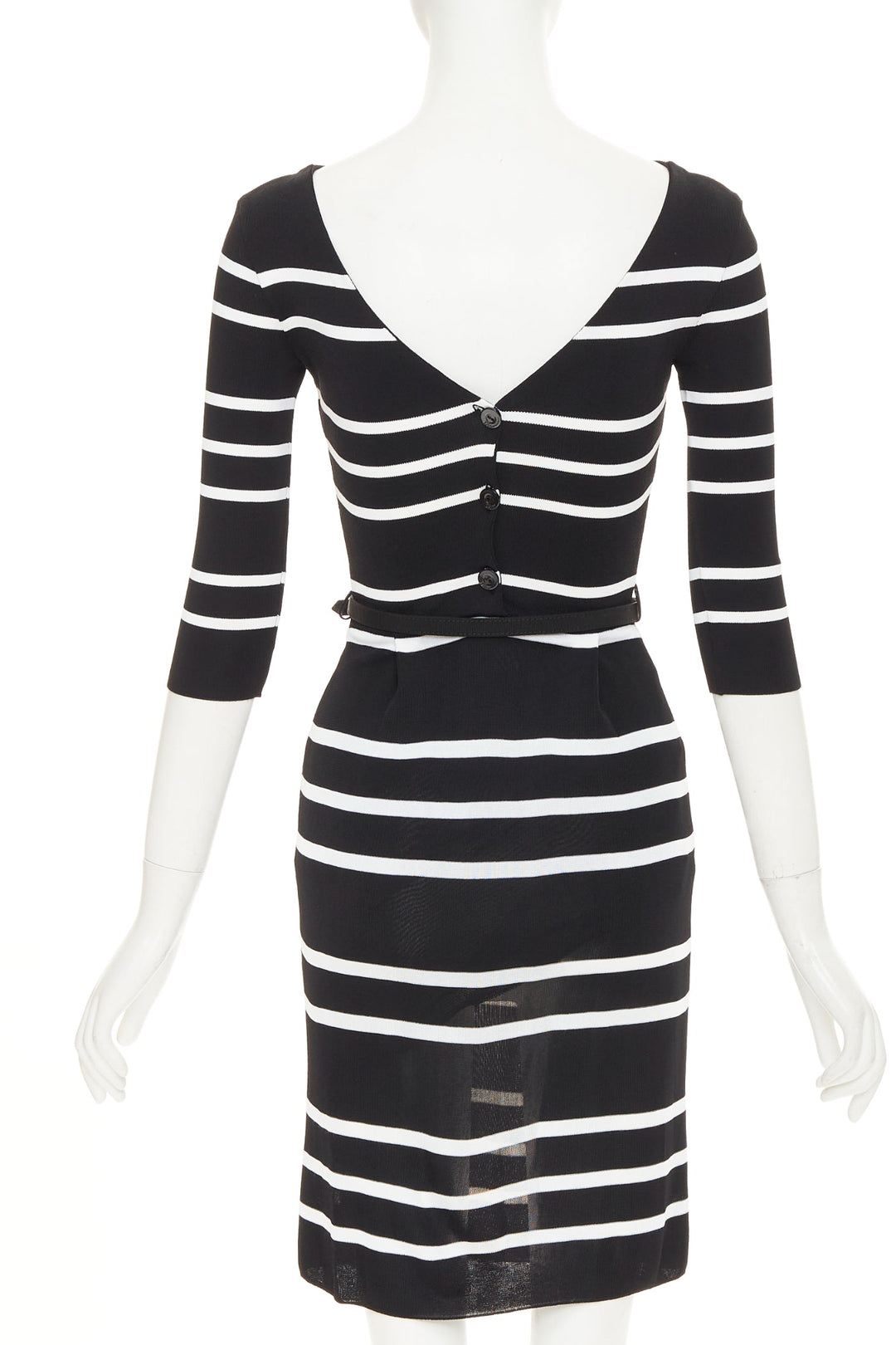 CHRISTIAN DIOR Mariniere striped knit belted viscose blend sheath dress FR34 XS