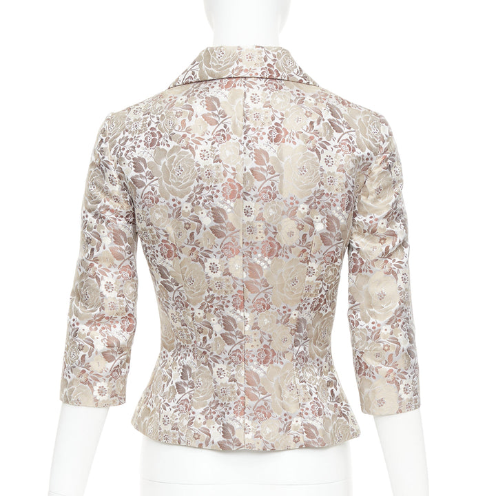 DOLCE GABBANA Vintage 1990s floral jacquard cropped blazer jacket IT38 XS