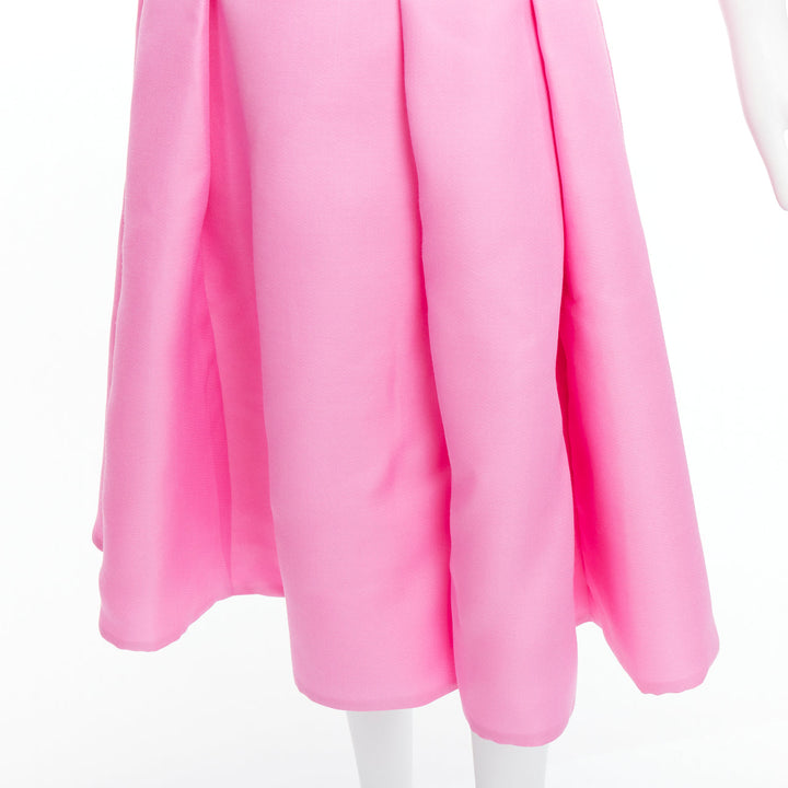 J MENDEL hot pink silk wool darted strapless fit flare knee dress US4 S