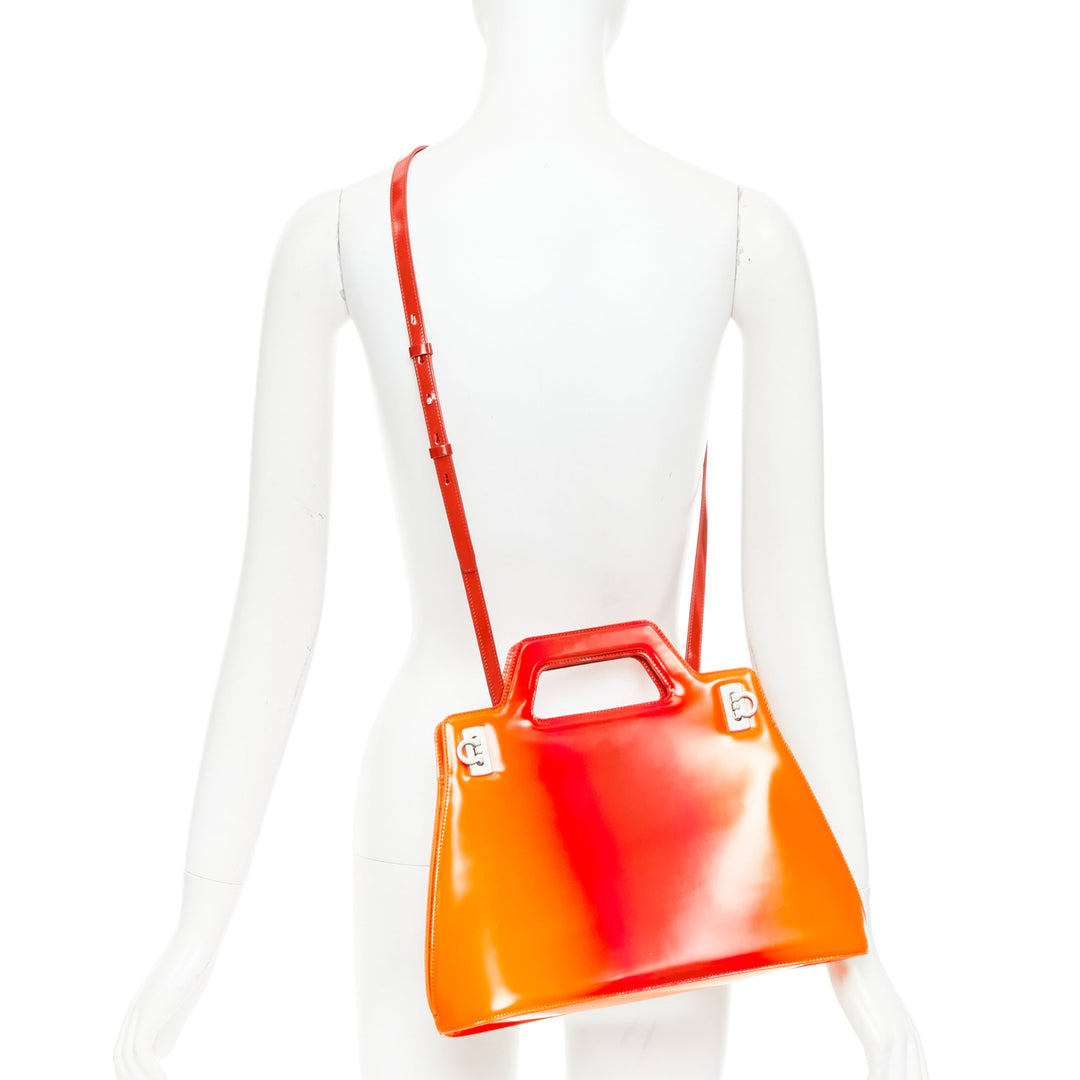 FERRAGAMO Maximilian Davis 2023 Runway Wanda sunset red orange airbrush calf bag