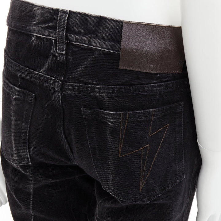 GIVENCHY grey acid washed cotton lightning topstitch panelled jeans 29"