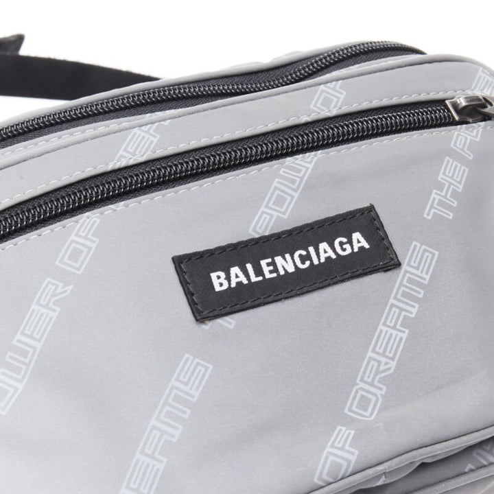  mannequin wearing Balenciaga by Demna Power Of Dreams waist bag Silver Nylon Bag in Size  | Available at JHROP