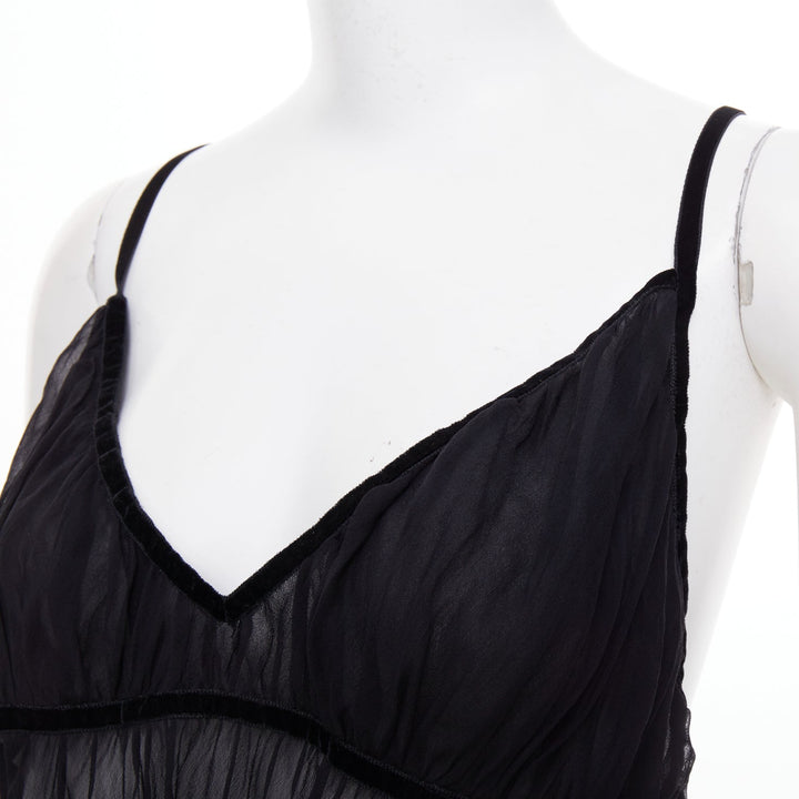 PHILOSOPHY 2014 black sheer silk georgette wrap ruffle peplum camisole IT46 XL