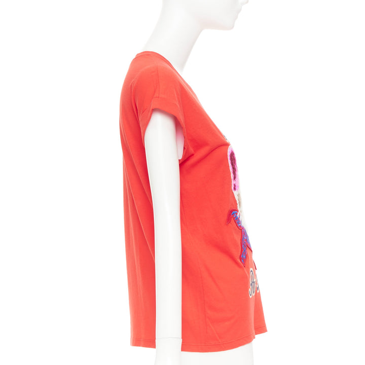 GUCCI L'Aveugle Par Amour red cat embroidered short sleeve t-shirt S