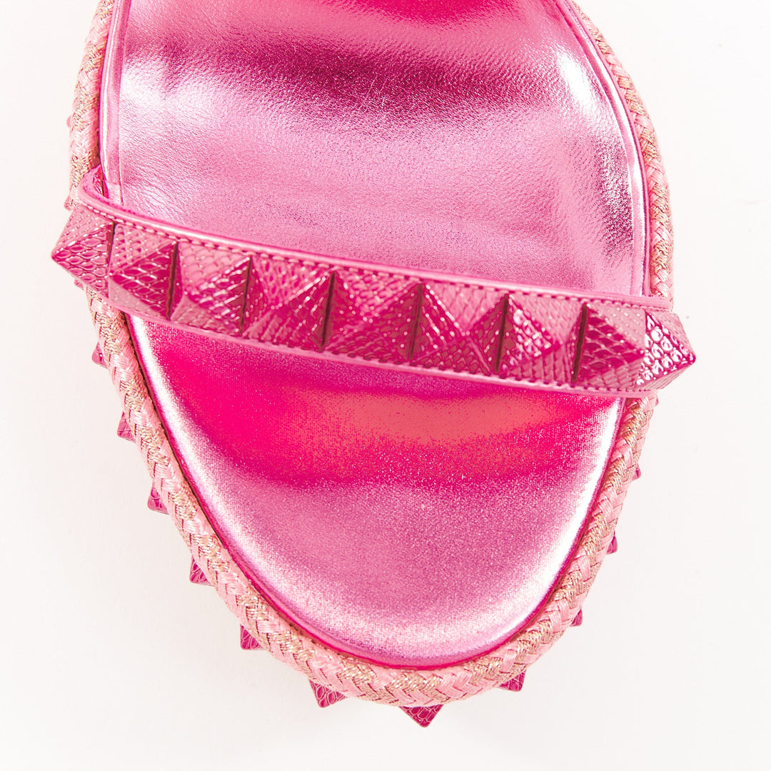 CHRISTIAN LOUBOUTIN Pyraclou 110 Glam pink metallic leather platform wedges EU37