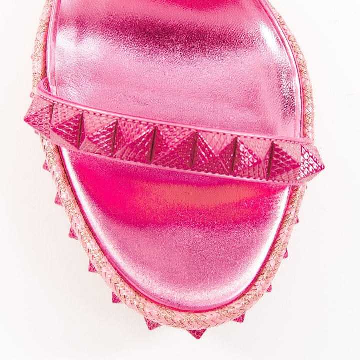 CHRISTIAN LOUBOUTIN Pyraclou 110 Glam pink metallic leather platform wedges EU37
