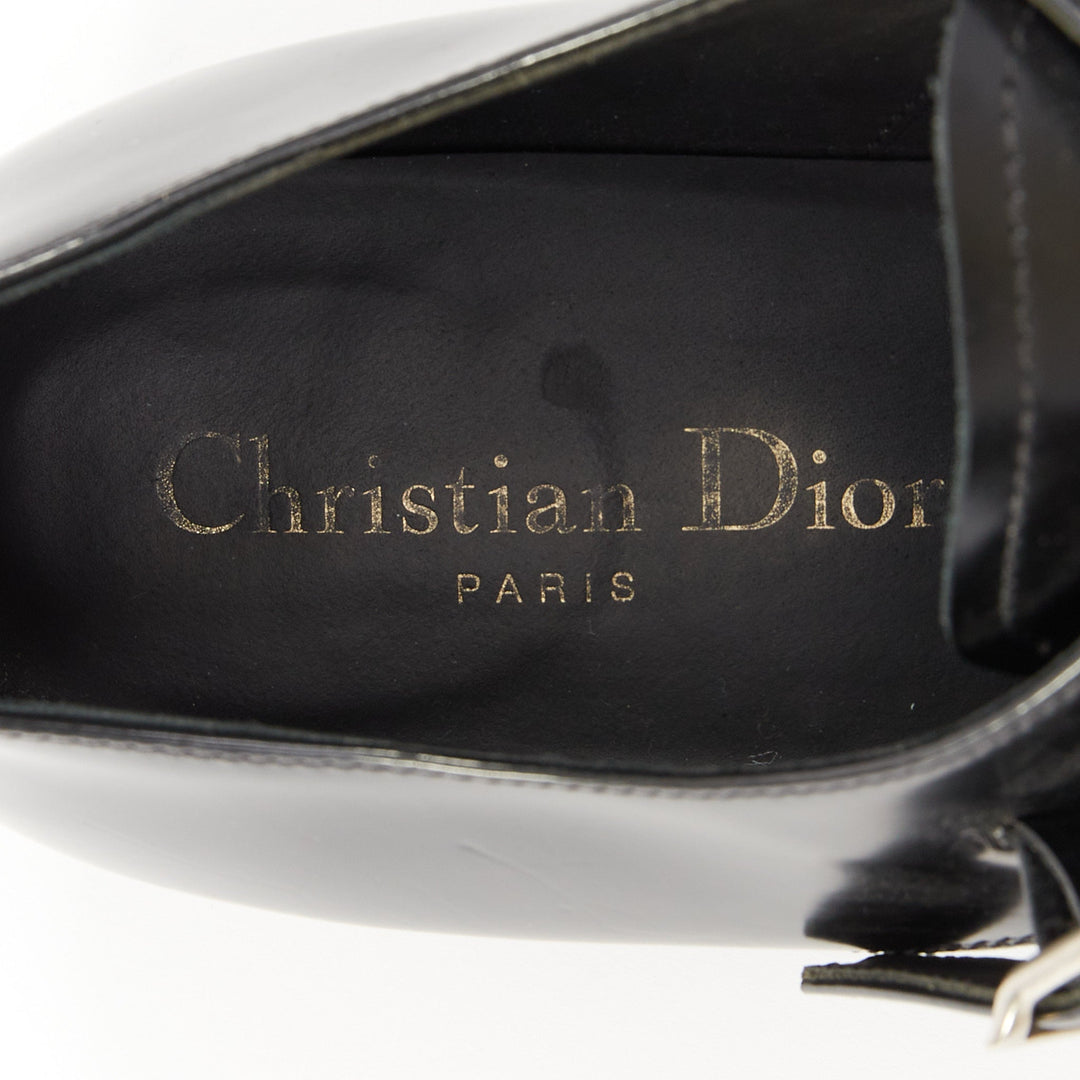 CHRISTIAN DIOR Swing black calfskin leather double buckle monk shoes EU37.5D