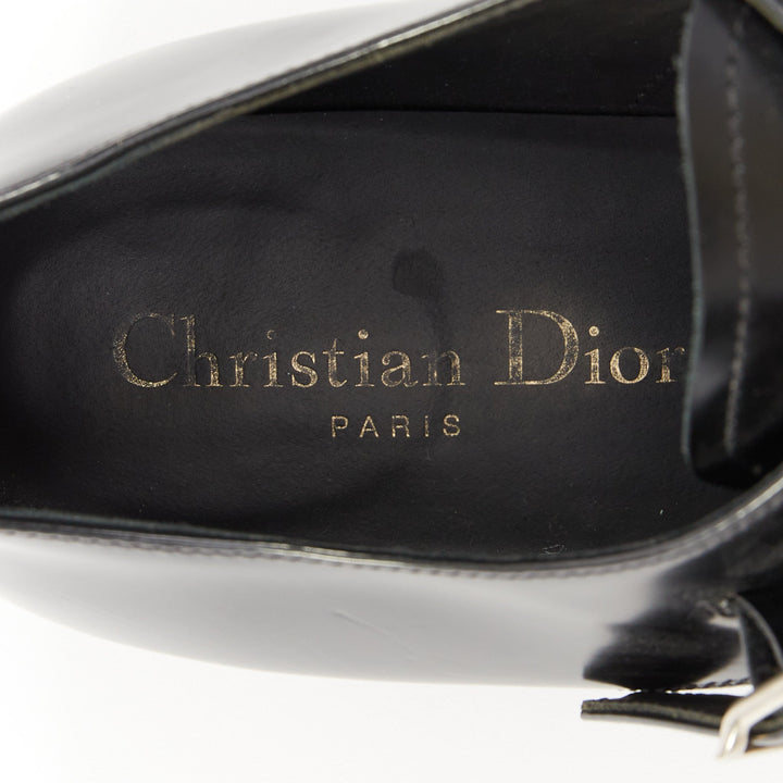 CHRISTIAN DIOR Swing black calfskin leather double buckle monk shoes EU37.5D