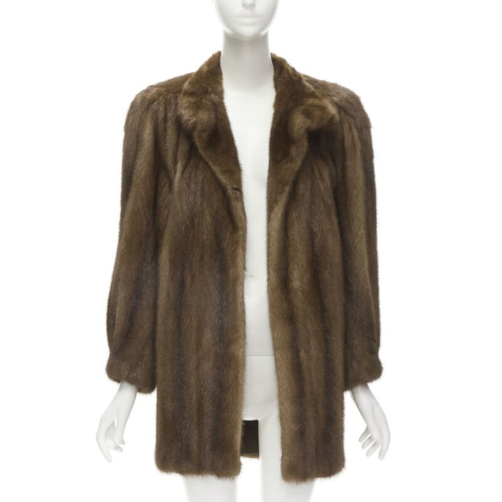 M JACQUES brown fur long sleeve collar jacket coat