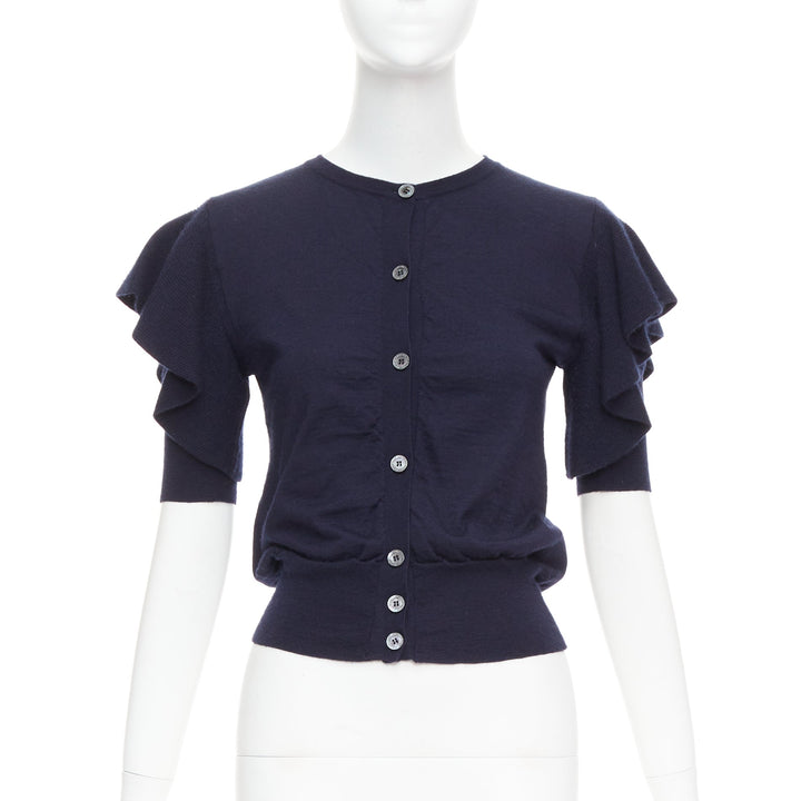 VIKTOR & ROLF navy cashmere silk ruffle sleeves cardigan sweater S