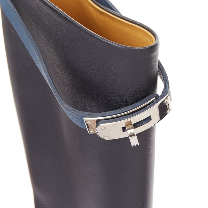 HERMES Jumping Kelly tri-color black brown navy calfskin riding boots EU37