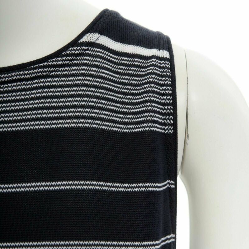 STELLA MCCARTNEY black white stripe knit draped waist stretch dress IT38 XS