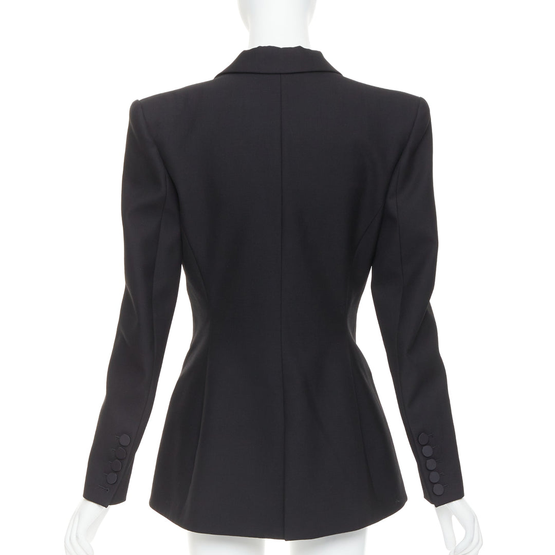 ALEXANDRE VAUTHIER black wool satin peak lapel single breasted tuxedo blazer