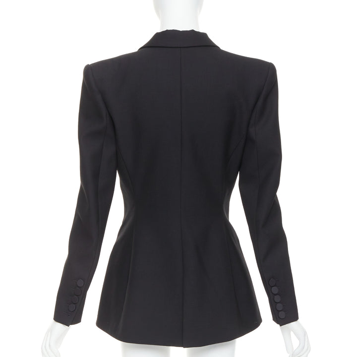 ALEXANDRE VAUTHIER black wool satin peak lapel single breasted tuxedo blazer