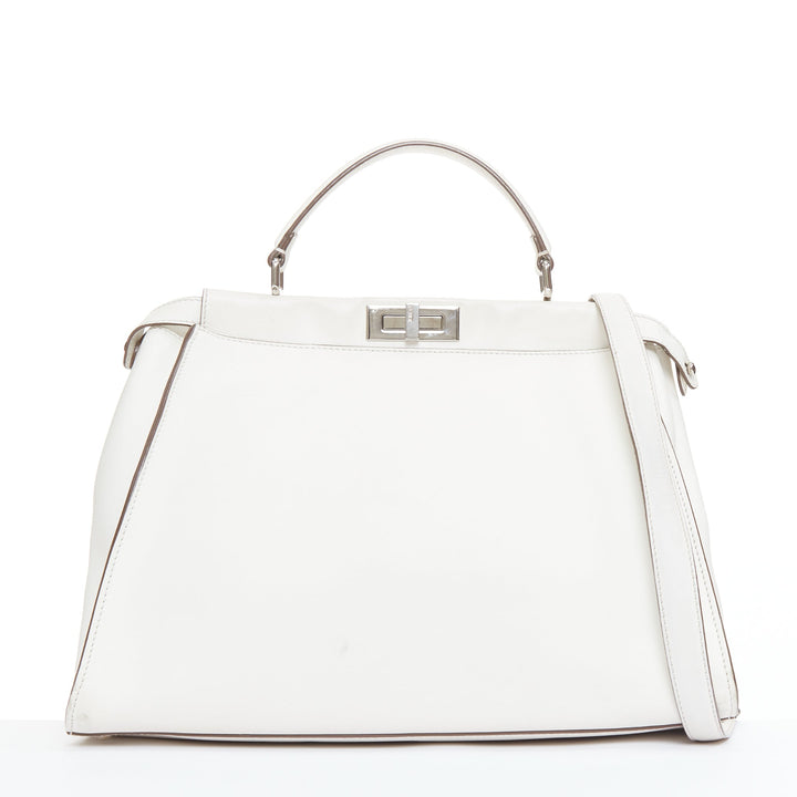 FENDI Peekaboo off white leather silver hardware Bug Monster fur eye lined bag