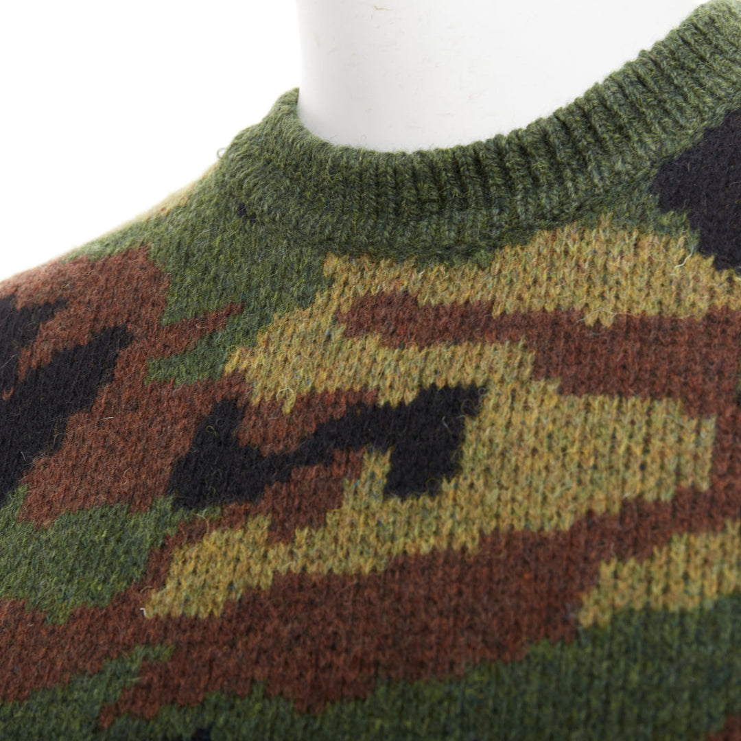 MIU MIU 2019 green brown wool camouflage cropped sweater pullover IT36 XXS