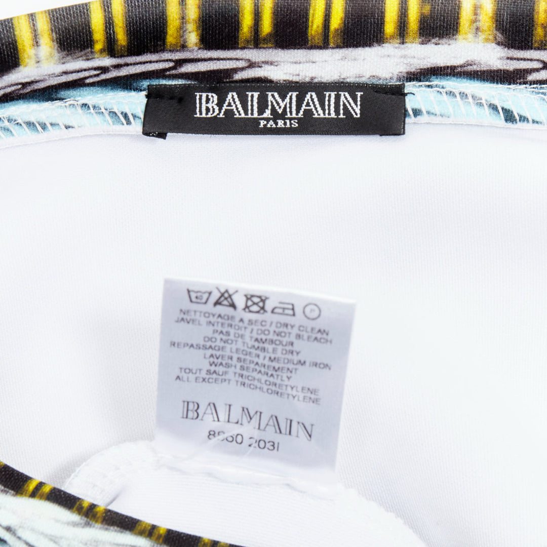 BALMAIN yellow blue checkerboard barocco neoprene pullover FR38 M