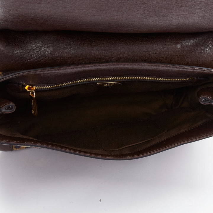 DOLCE GABBANA Sicily brown leopard print scaled leather satchel bag