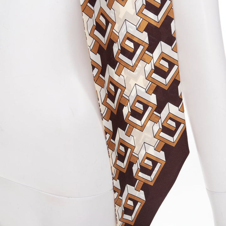 GUCCI 2018 brown geometric graphic block g monogram print silk wrap scarf