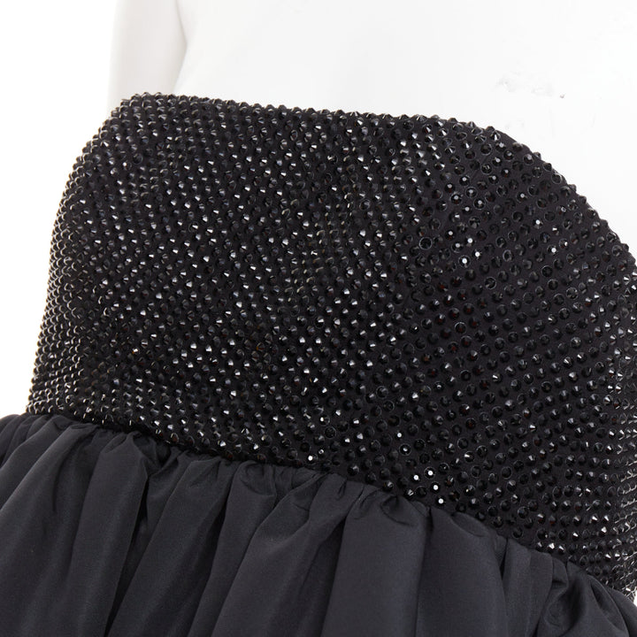 ALEXANDRE VAUTHIER black crystal strass bust flared taffeta babydoll dress