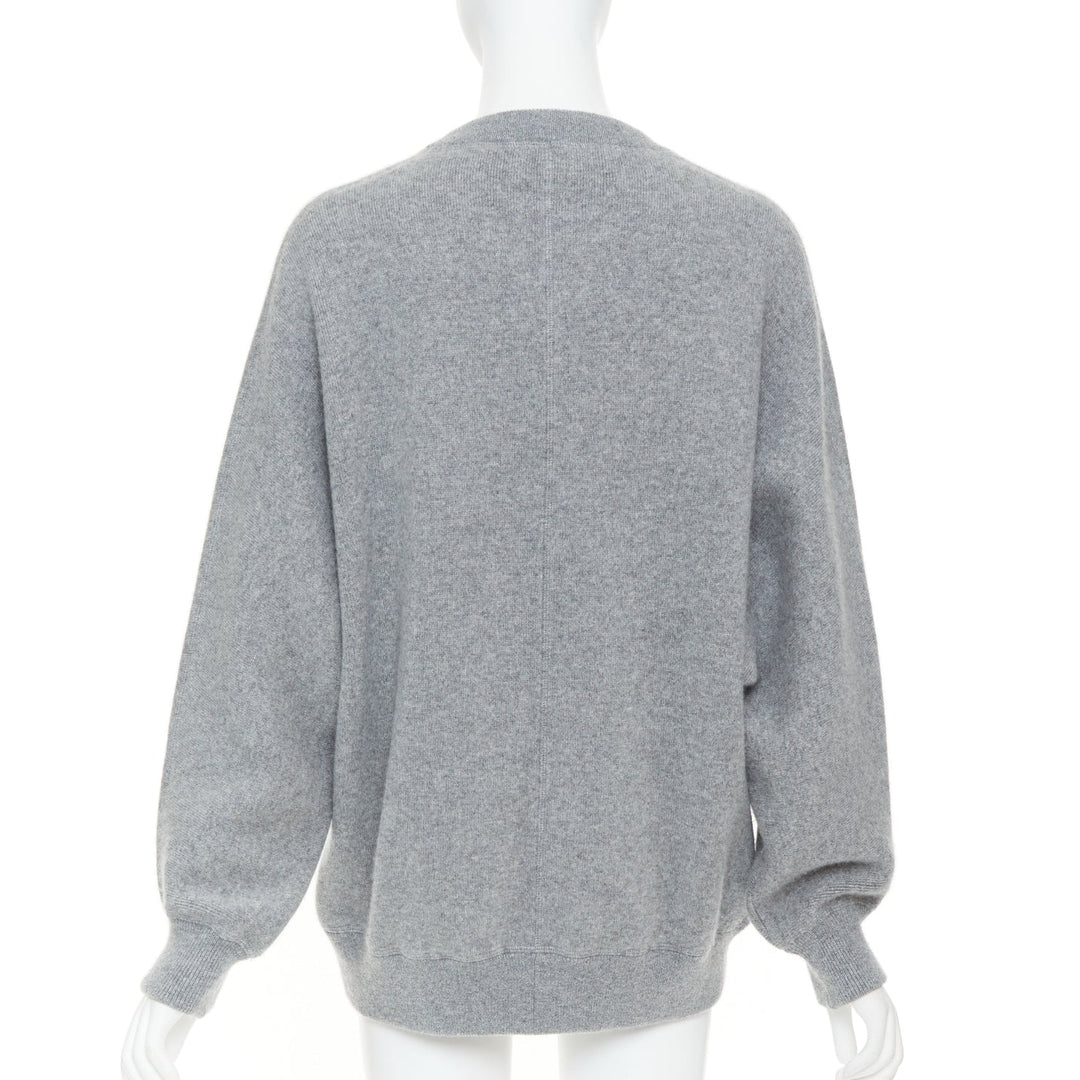 PRADA 2020 light grey melange cashmere knit triangle patch crew sweater IT42 M