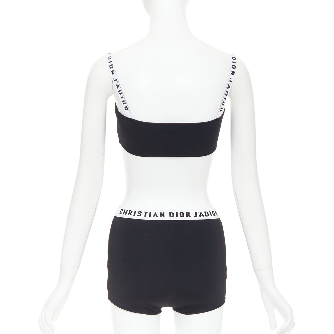 CHRISTIAN DIOR black white J'Adior logo bra shorts lounge set XS