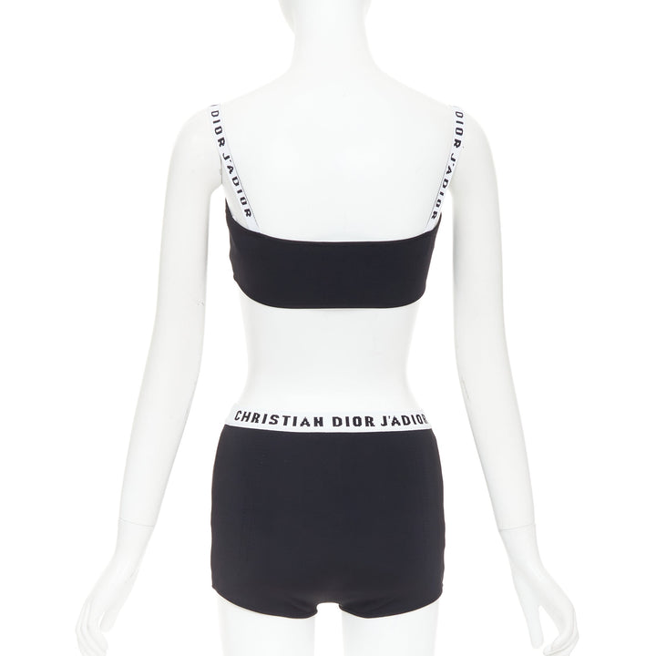 CHRISTIAN DIOR black white J'Adior logo bra shorts lounge set XS