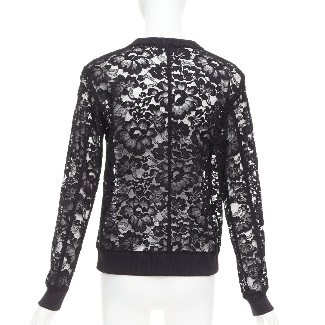 GIVENCHY black cotton lace gold zip pullover sweater FR40 L