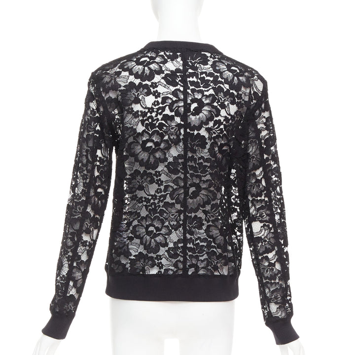 GIVENCHY black cotton lace gold zip pullover sweater FR40 L
