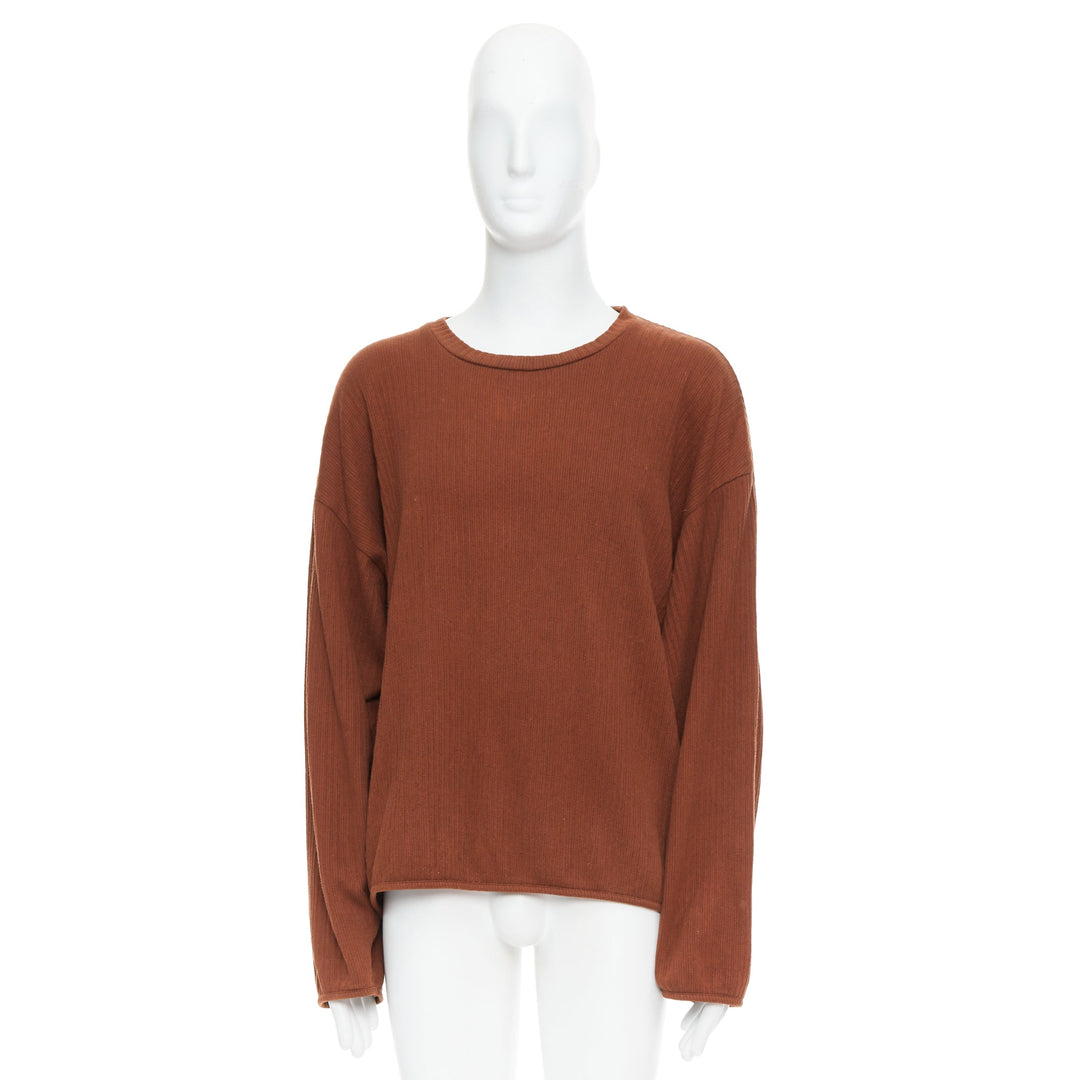 ISSEY MIYAKE MEN brown cotton blend ribbed long sleeve sweater M