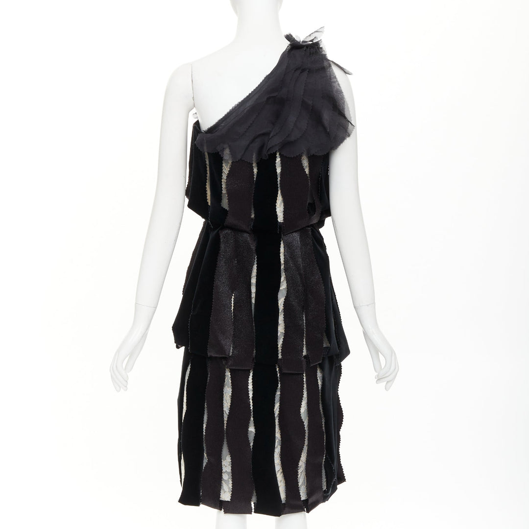 RODARTE 2007 Runway Vintage black velvet ribbon lace layered midi dress UK8 S