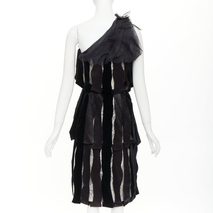 RODARTE 2007 Runway Vintage black velvet ribbon lace layered midi dress UK8 S