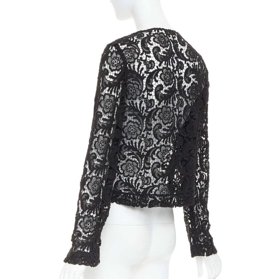 rare PRADA 2008 Vintage black 3D guipure  sheer lace cropped jacket IT40 S