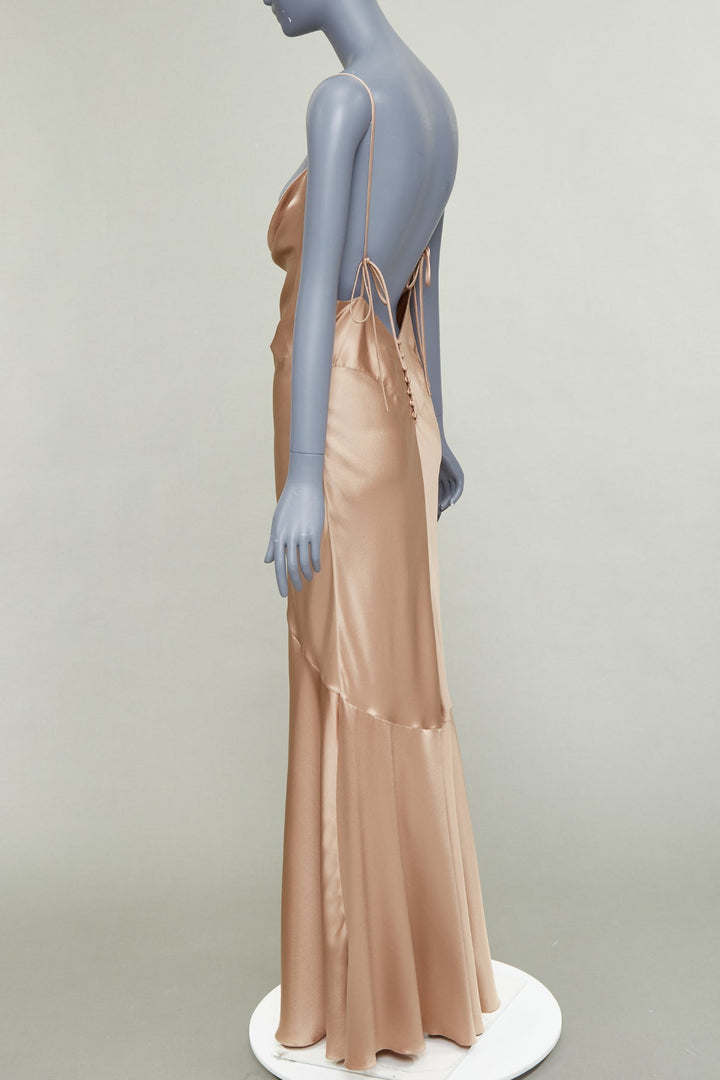 SAINT LAURENT 2023 rose bronze silk satin draped cowl slip dress gown FR40 L