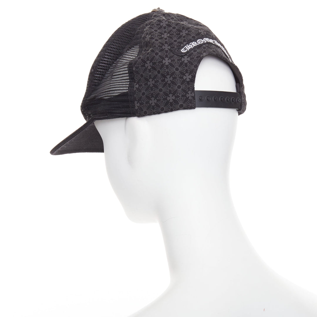 CHROME HEARTS black lambskin leather cemetery cross patch trucker cap 53-60cm