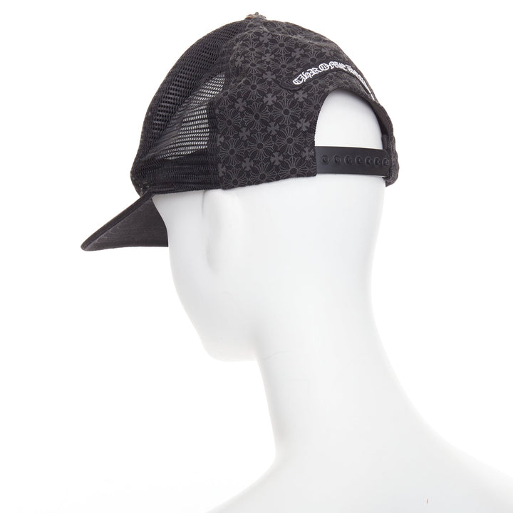 CHROME HEARTS black lambskin leather cemetery cross patch trucker cap 53-60cm