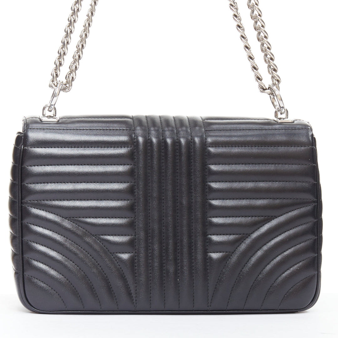 PRADA Diagramme black quilted silver logo crossbody flap shoulder bag